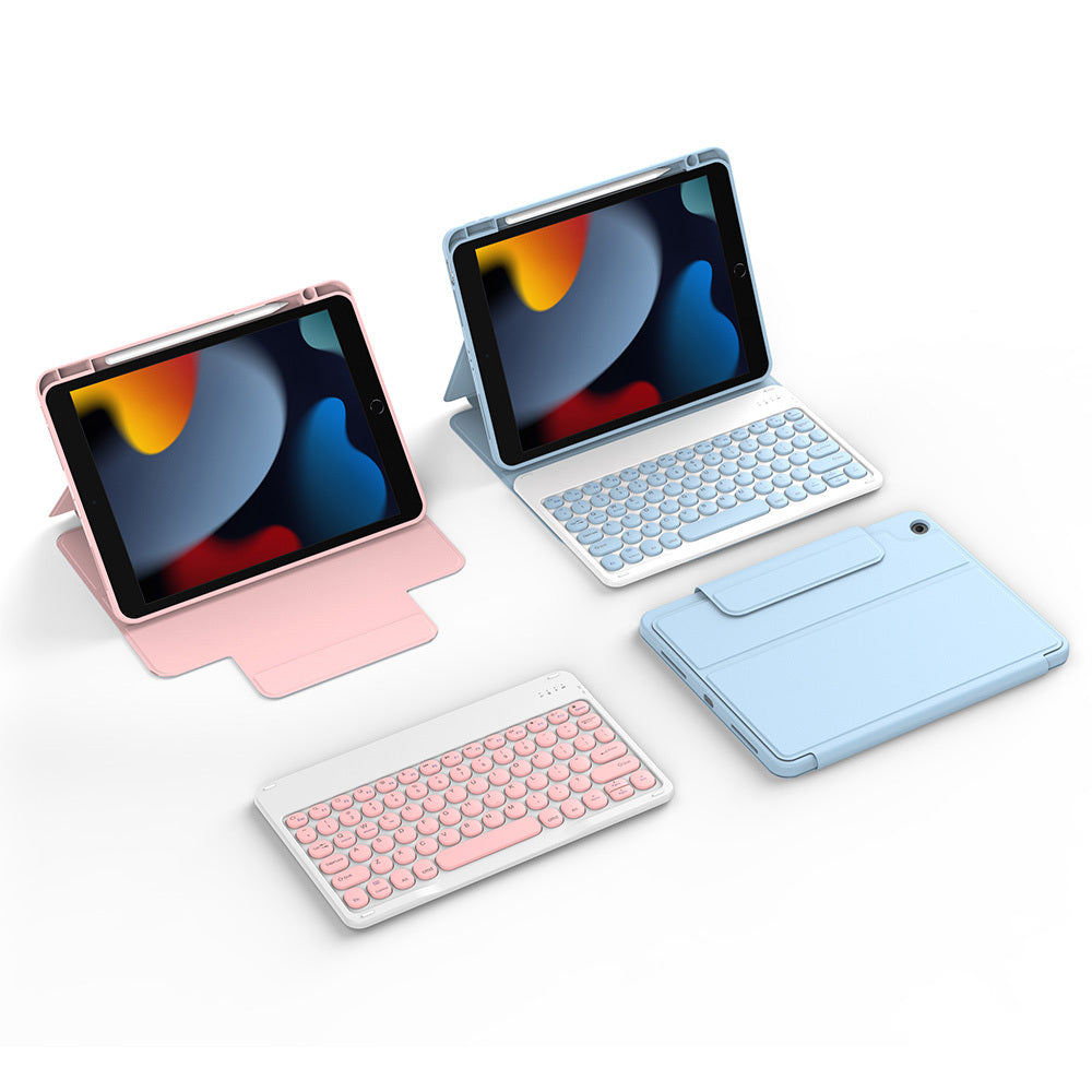 iPad 10.2 (8.Nesil) Wiwu Protective Gizli Kalem Bölmeli Klavyeli Kılıf Pembe