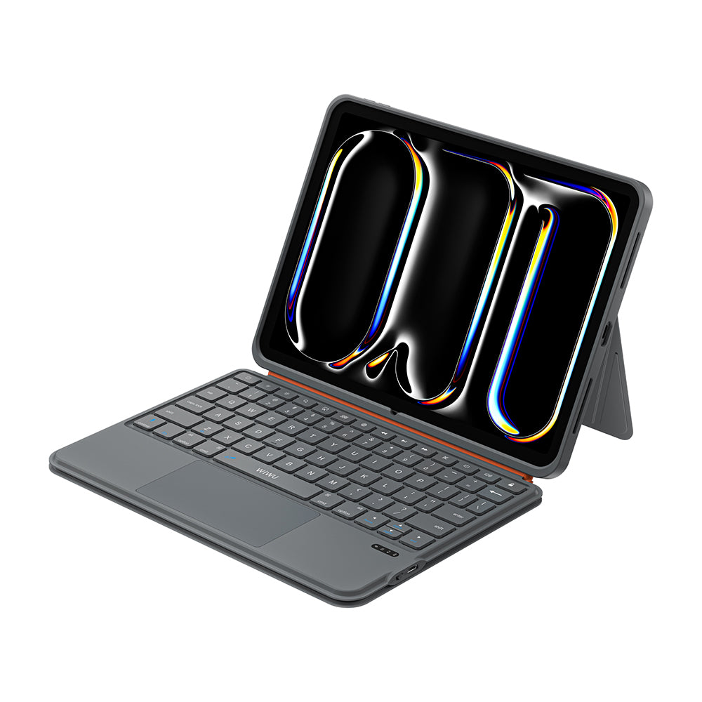Apple iPad 10.9 2022 (5.Nesil) Wiwu MK-005 Combo 3in1 Kalem Bölmeli Klavyeli Standlı Kılıf Gri