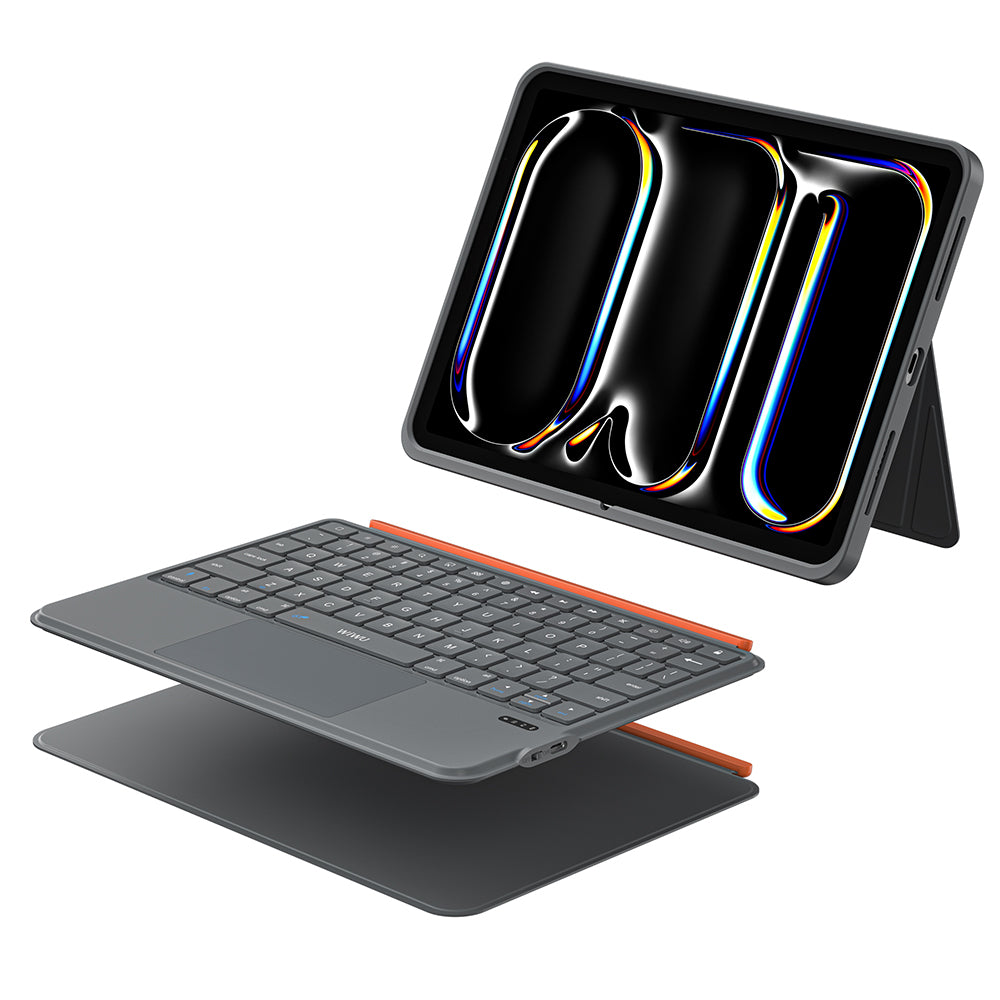 Apple iPad 10.9 2022 (5.Nesil) Wiwu MK-005 Combo 3in1 Kalem Bölmeli Klavyeli Standlı Kılıf Gri