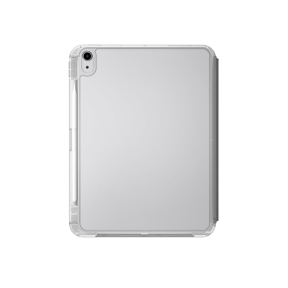 Apple iPad 11.Nesil 2025 Kılıf Skinarma Kalemlikli Arkası Şeffaf Standlı Magnetik Zeta Kılıf Gri