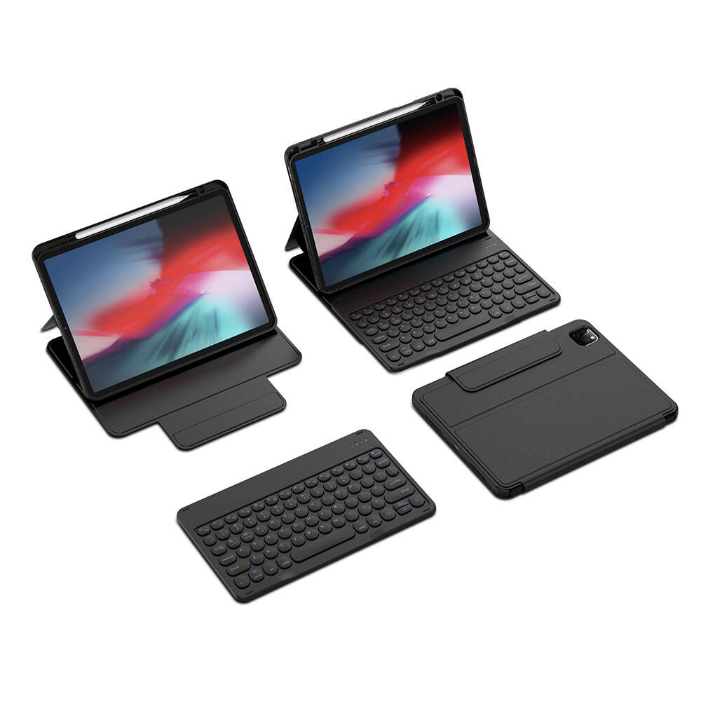 iPad Air 10.9 2020 (4.Nesil) Wiwu Protective Gizli Kalem Bölmeli Klavyeli Kılıf Siyah