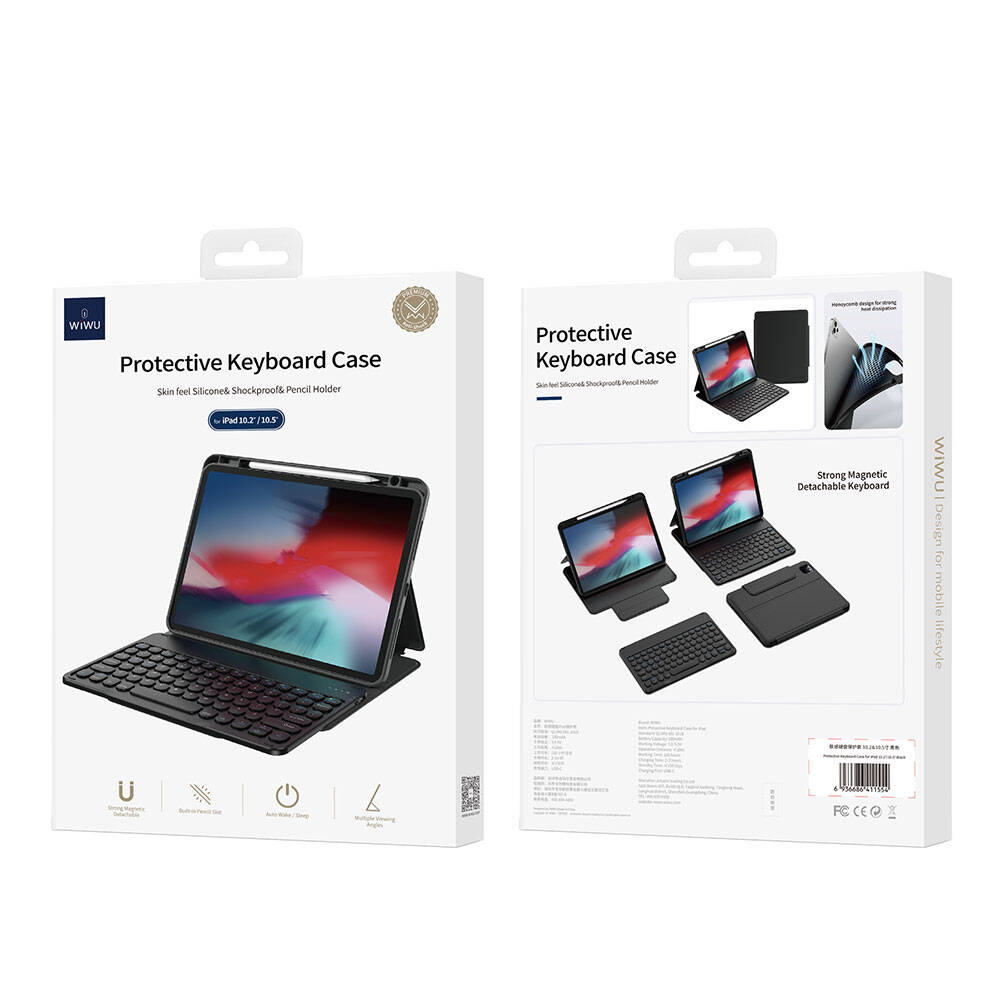 iPad Air 10.9 2020 (4.Nesil) Wiwu Protective Gizli Kalem Bölmeli Klavyeli Kılıf Siyah