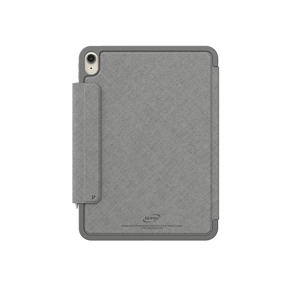 Apple iPad Air 11 2024 Kılıf Skinarma Kalemlikli Dokulu Tasarım Standlı Magnetik Trilon Kılıf Gri