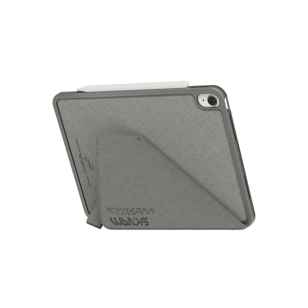 Apple iPad Air 11 2024 Kılıf Skinarma Kalemlikli Dokulu Tasarım Standlı Magnetik Trilon Kılıf Gri