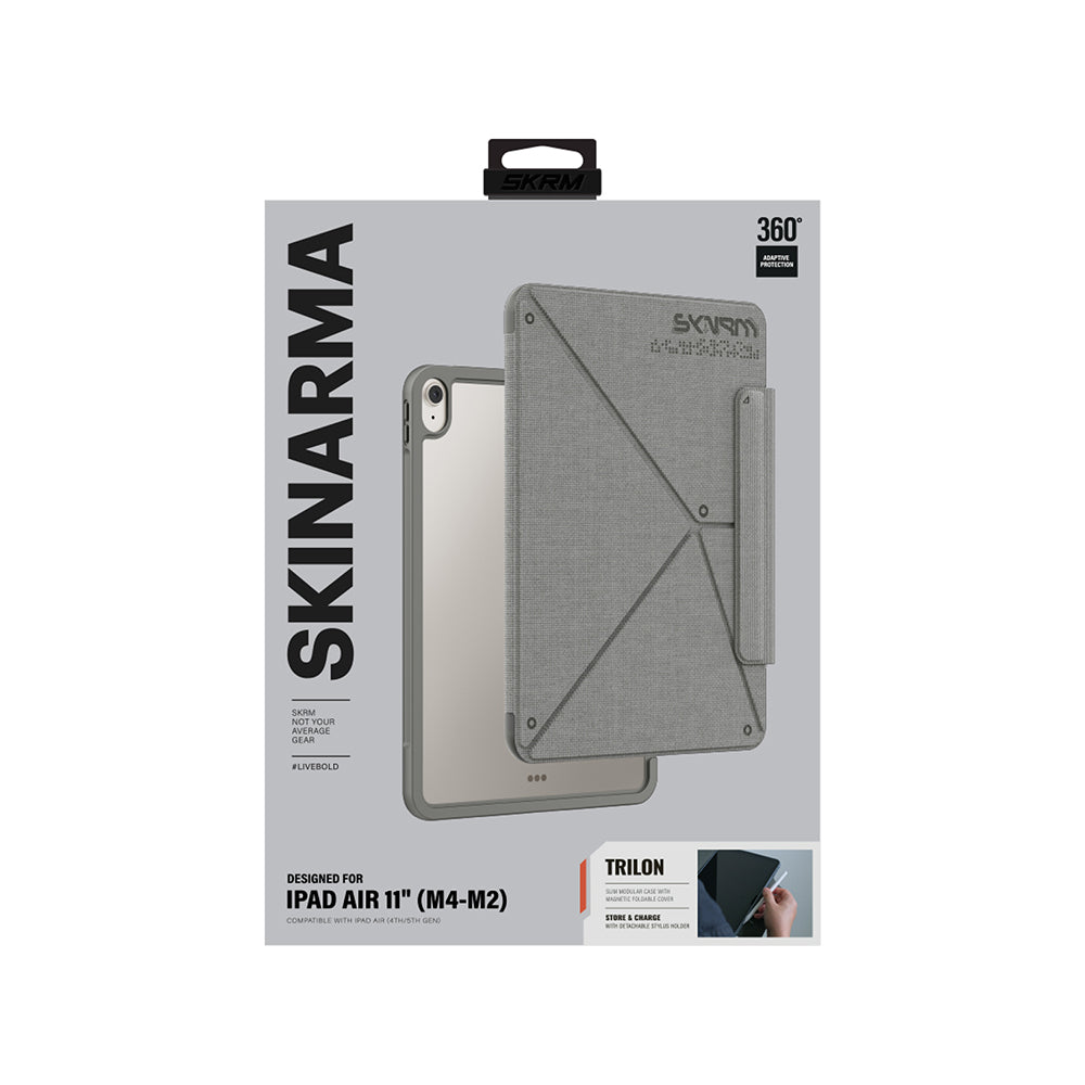 Apple iPad Air 11 2024 Kılıf Skinarma Kalemlikli Dokulu Tasarım Standlı Magnetik Trilon Kılıf Gri