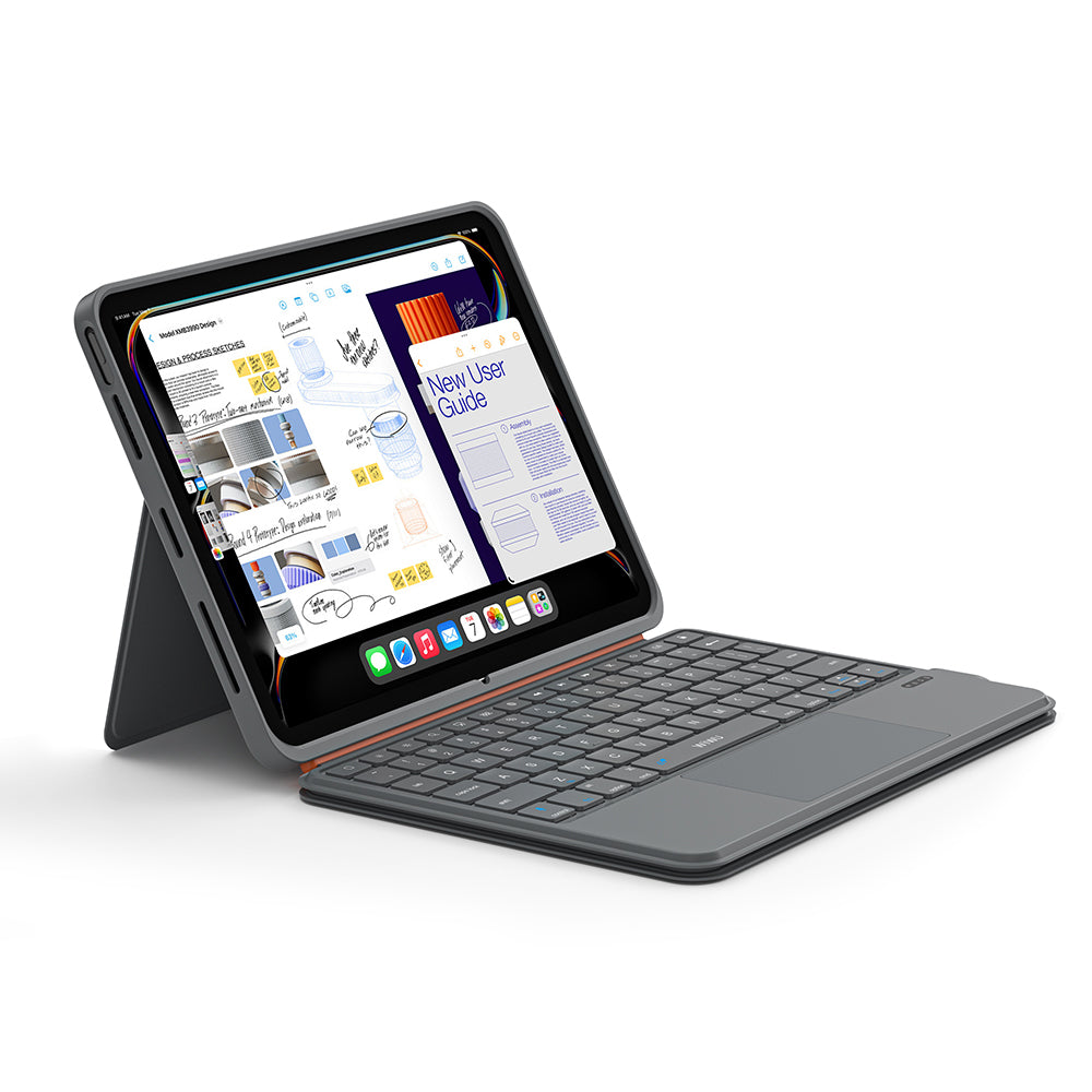Apple iPad Air 11 2024 Wiwu MK-005 Combo 3in1 Kalem Bölmeli Klavyeli Standlı Kılıf Gri