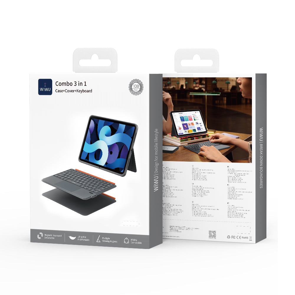 Apple iPad Air 11 2024 Wiwu MK-005 Combo 3in1 Kalem Bölmeli Klavyeli Standlı Kılıf Gri