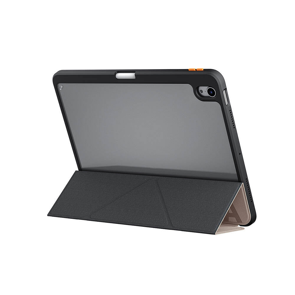Apple iPad Air 11 2025 M3 Kılıf SkinArma Kabartma Baskı Tasarımlı 360 Tam Koruma Arkası Şeffaf Standlı Gamma Kılıf Mavi Açık