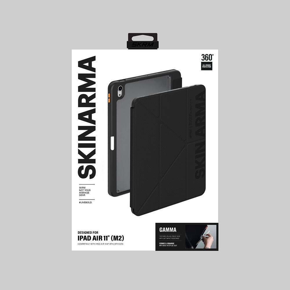 Apple iPad Air 11 2025 M3 Kılıf SkinArma Kabartma Baskı Tasarımlı 360 Tam Koruma Arkası Şeffaf Standlı Gamma Kılıf Gold