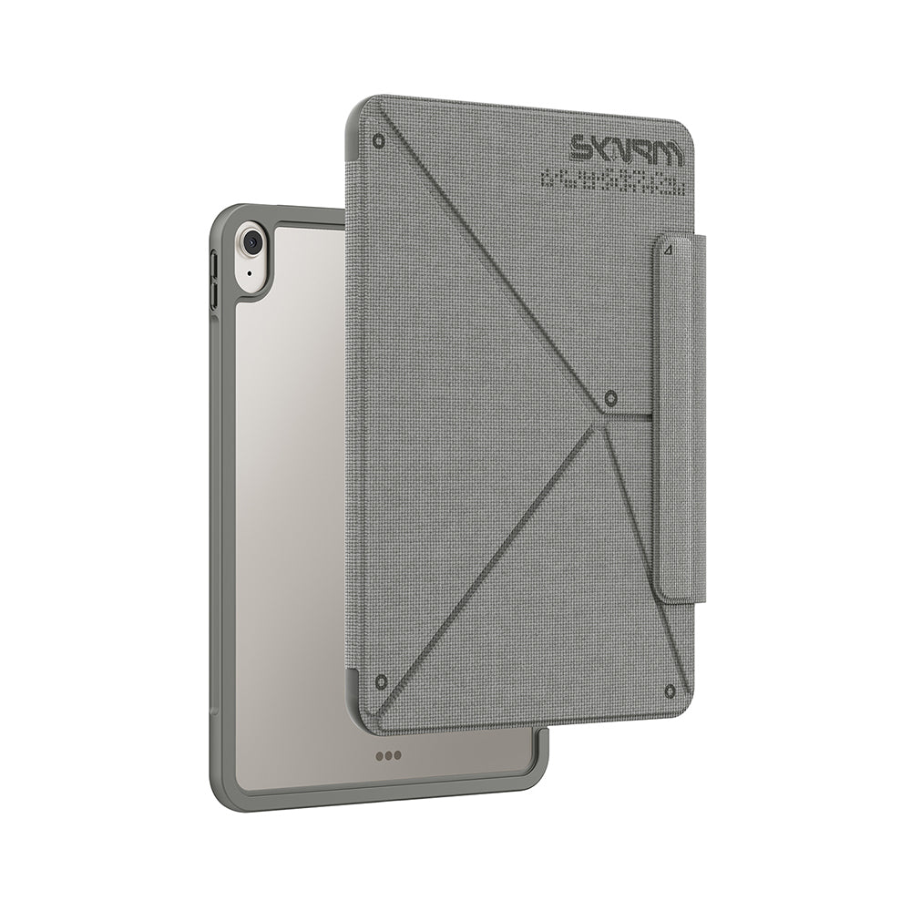 Apple iPad Air 11 2026 M4 Kılıf Skinarma Kalemlikli Dokulu Tasarım Standlı Magnetik Trilon Kılıf Gri