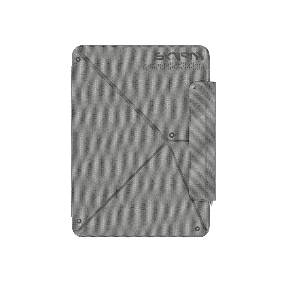 Apple iPad Air 11 2026 M4 Kılıf Skinarma Kalemlikli Dokulu Tasarım Standlı Magnetik Trilon Kılıf Gri