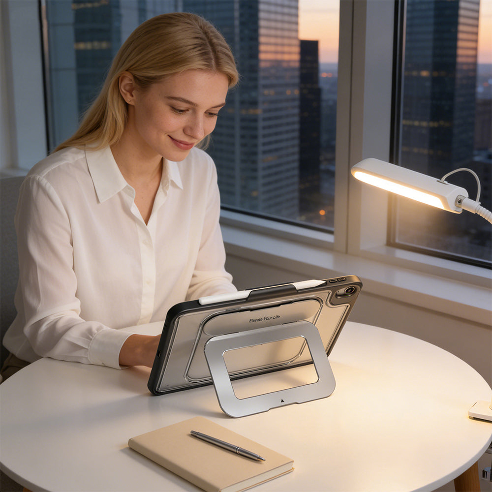 Apple iPad Pro 11 2021 (3.Nesil) Mutural AlloyKick Serisi Kalem Bölmeli Alüminyum Standlı Tablet Kılıfı Siyah
