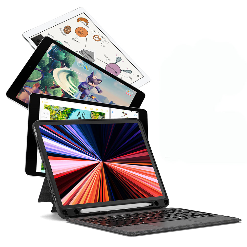 Apple iPad Pro 12.9 2021 (5.Nesil) Wiwu MagTouch Serisi Gizli Kalem Bölmeli Klavyeli Kılıf Siyah