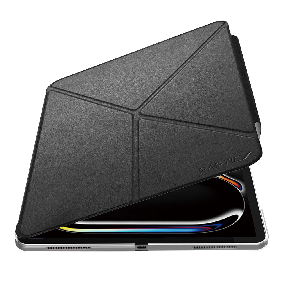 Apple iPad Pro 13 2025 M5 Raptic Clear Folio Airbagli Şeffaf Kapaklı Katlanabilir Standlı Kılıf Siyah