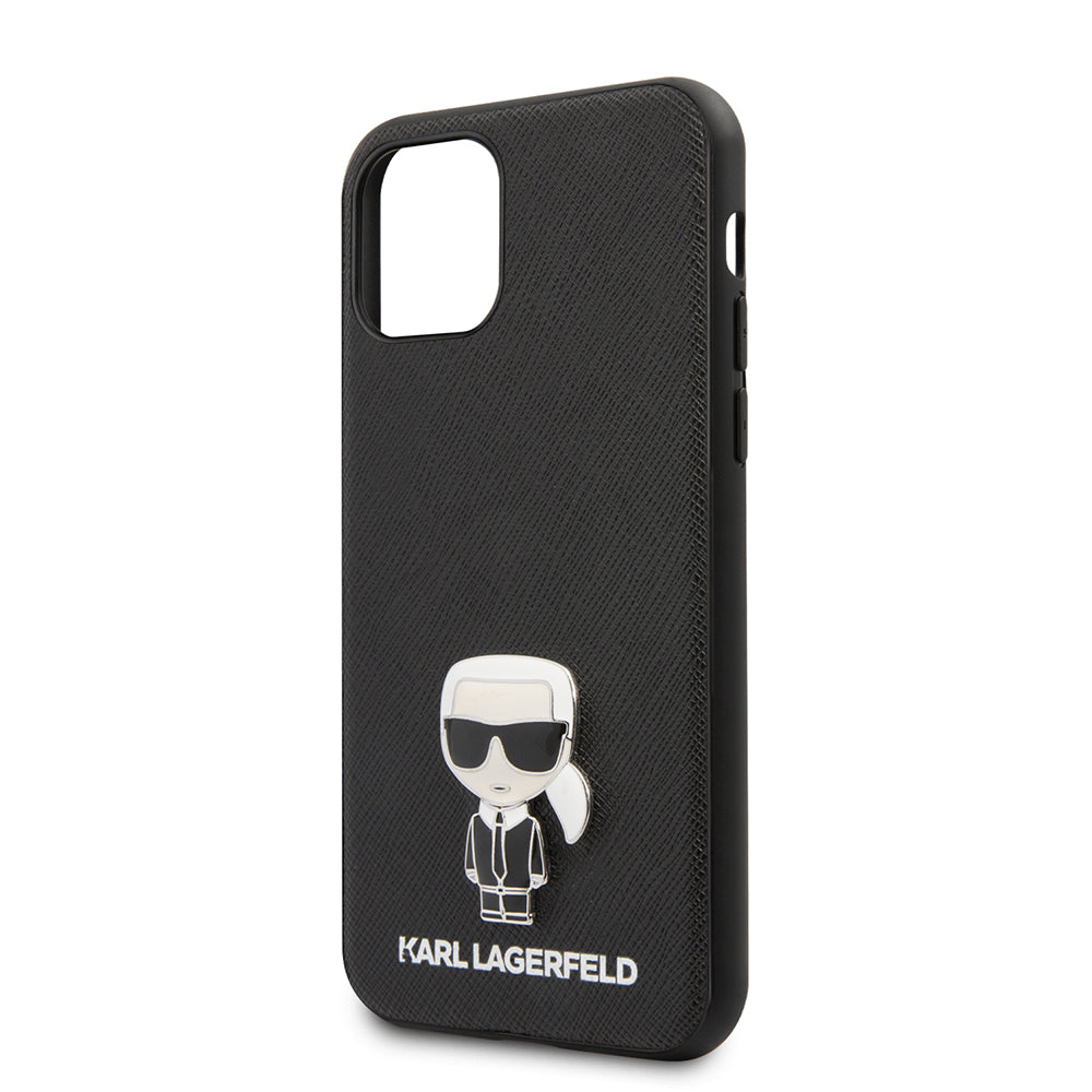 iPhone 11 Kılıf Karl Lagerfeld PU Suni Deri Karl Dizayn Kılıf Siyah