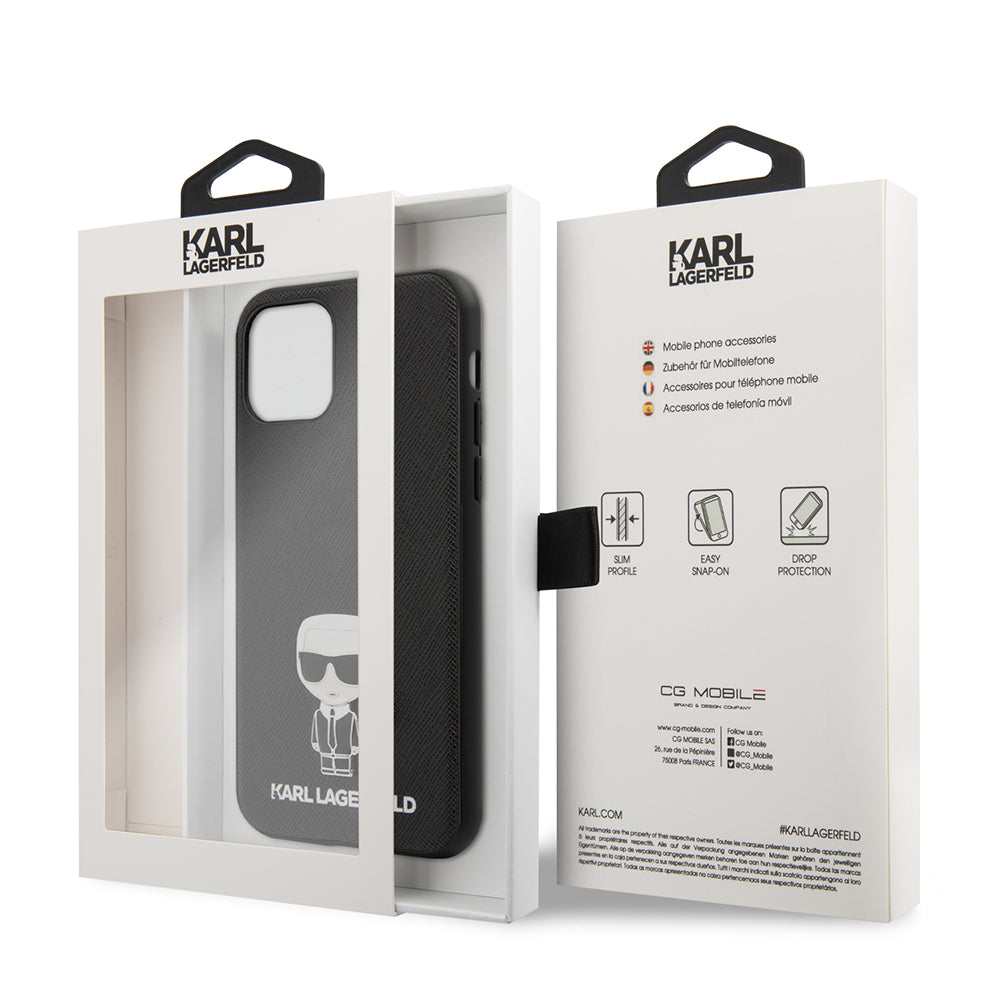 iPhone 11 Kılıf Karl Lagerfeld PU Suni Deri Karl Dizayn Kılıf Siyah