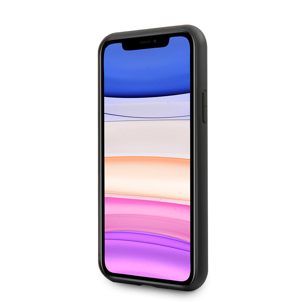 iPhone 11 Kılıf Karl Lagerfeld PU Suni Deri Karl Dizayn Kılıf Siyah