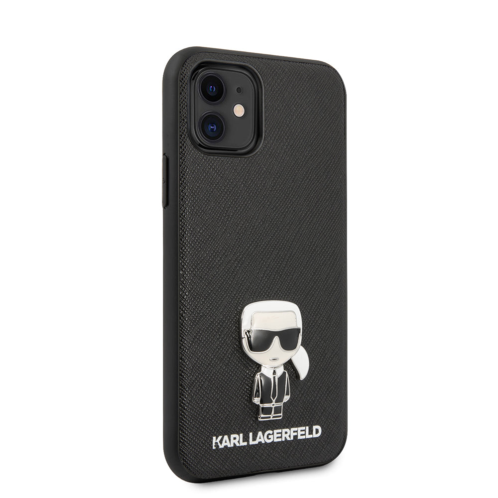 iPhone 11 Kılıf Karl Lagerfeld PU Suni Deri Karl Dizayn Kılıf Siyah