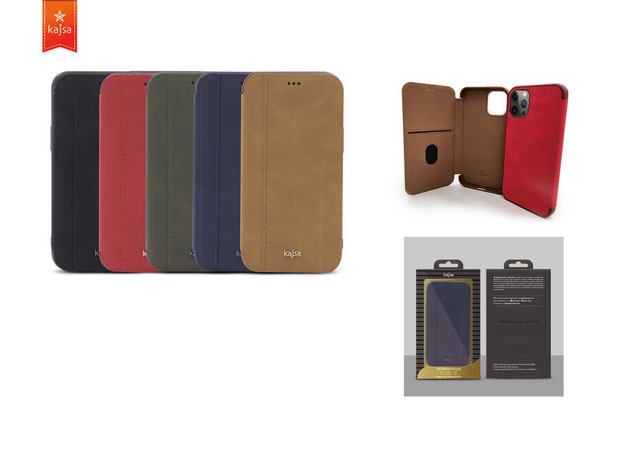 iPhone 12 Pro Kılıf Kajsa Dale Serisi Parallel PU Folio Kılıf Kahve Açık
