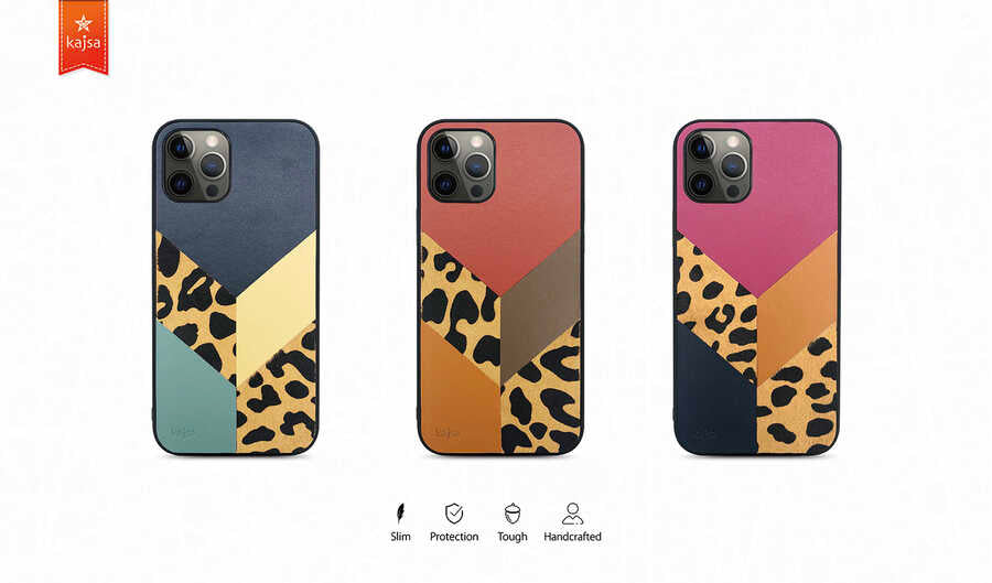 iPhone 12 Pro Kılıf Kajsa Glamorous Serisi Leopard Combo Kılıf Pembe