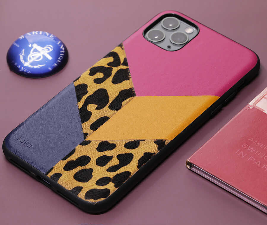 iPhone 12 Pro Kılıf Kajsa Glamorous Serisi Leopard Combo Kılıf Pembe