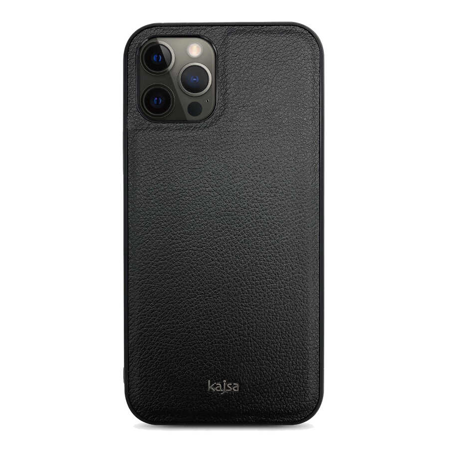 iPhone 12 Pro Kılıf Kajsa Luxe Collection Hakiki Deri Kılıf Siyah