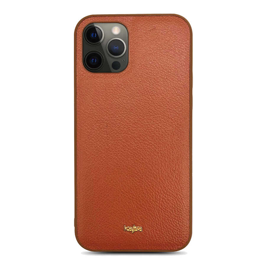 iPhone 12 Pro Kılıf Kajsa Luxe Collection Hakiki Deri Kılıf Kahverengi