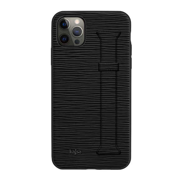 iPhone 12 Pro Kılıf Kajsa Wave Pattern Handstrap Kılıf Siyah