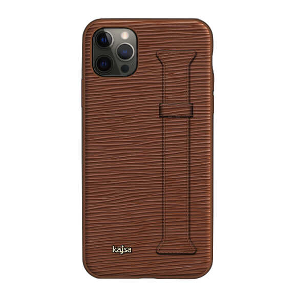 iPhone 12 Pro Kılıf Kajsa Wave Pattern Handstrap Kılıf Kahverengi