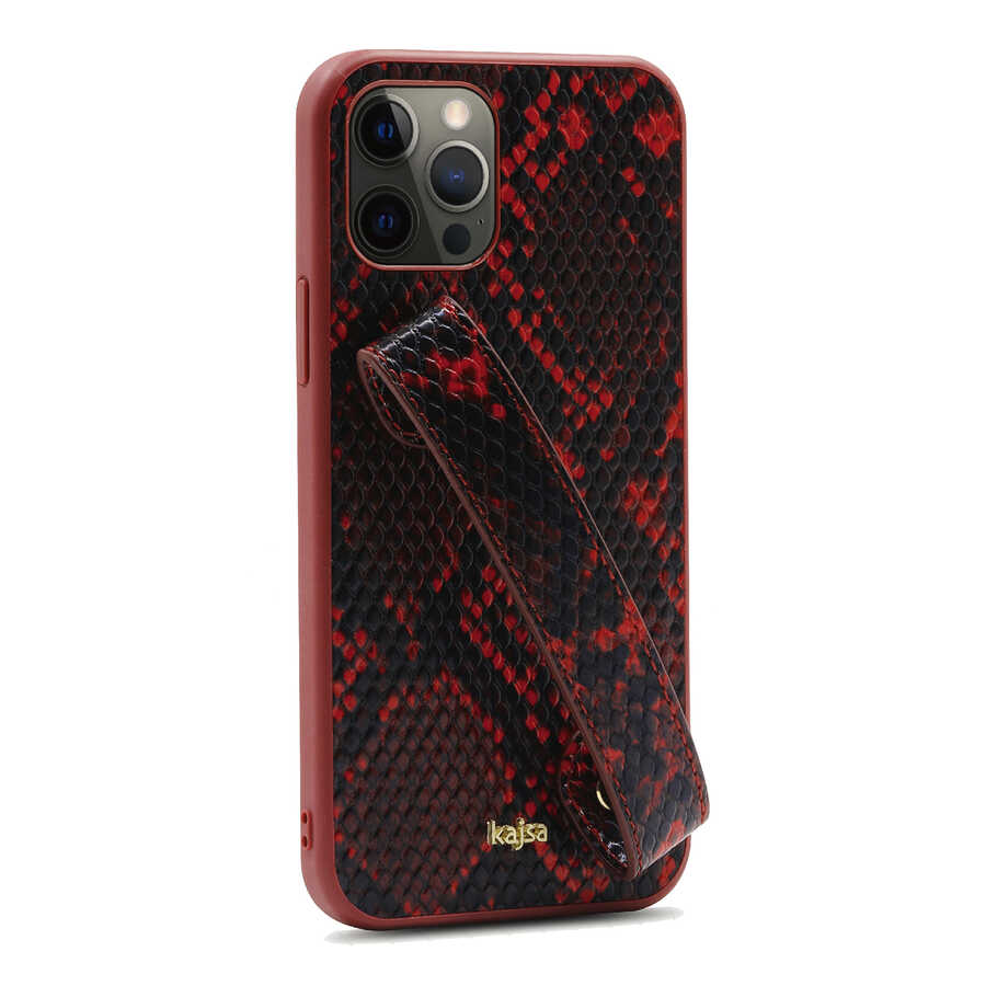 iPhone 12 Pro Max Kılıf Kajsa Glamorous Serisi Snake Handstrap Kılıf Kırmızı