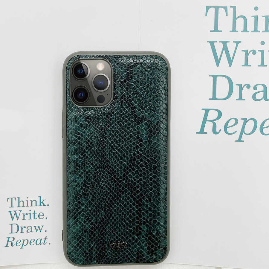 iPhone 12 Pro Max Kılıf Kajsa Glamorous Serisi Snake Pattern Kılıf Yeşil
