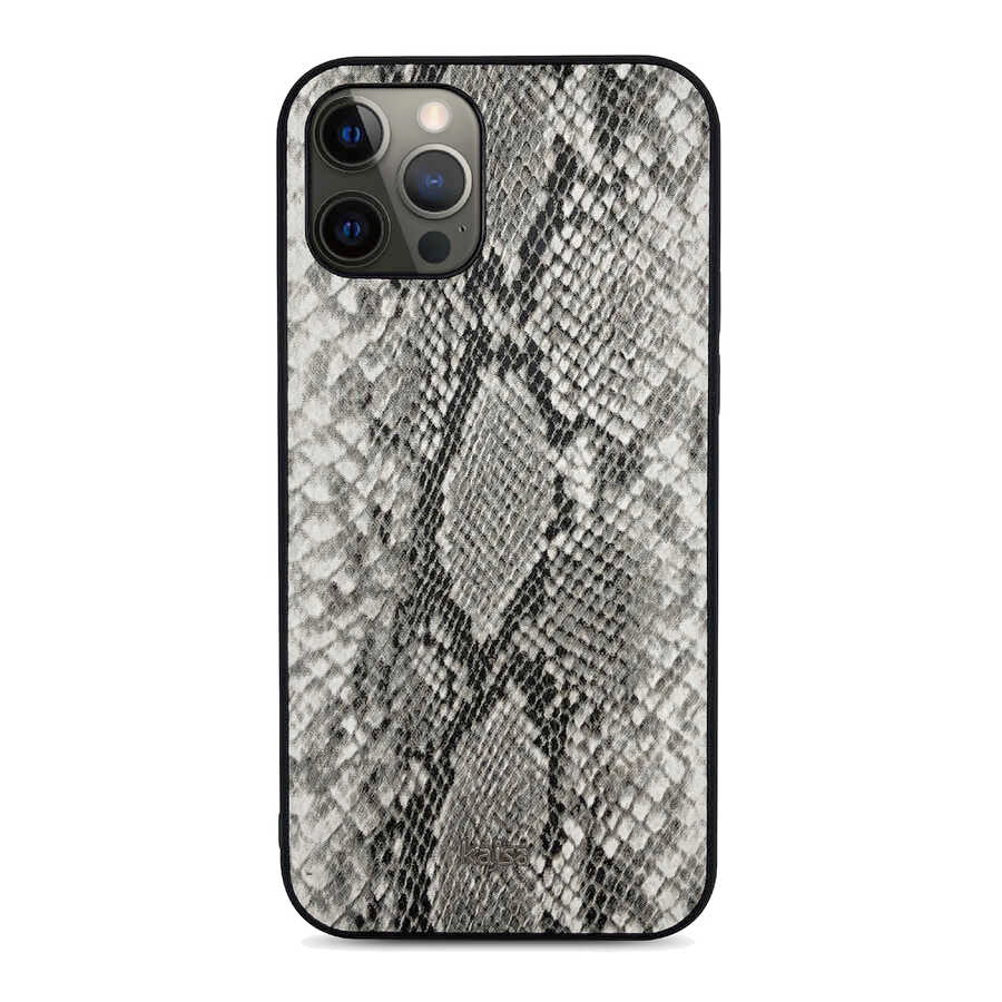 iPhone 12 Pro Max Kılıf Kajsa Glamorous Serisi Snake Pattern Kılıf Gri