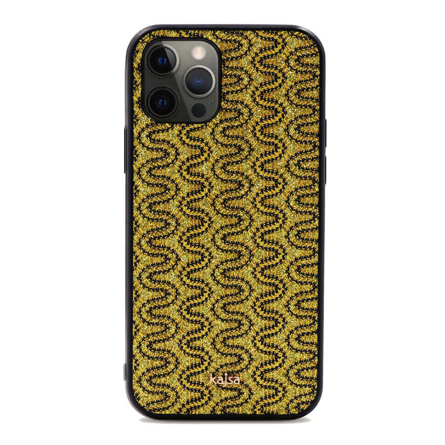 iPhone 12 Pro Max Kılıf Kajsa Glamorous Serisi Waterfall Pattern Kılıf Sarı