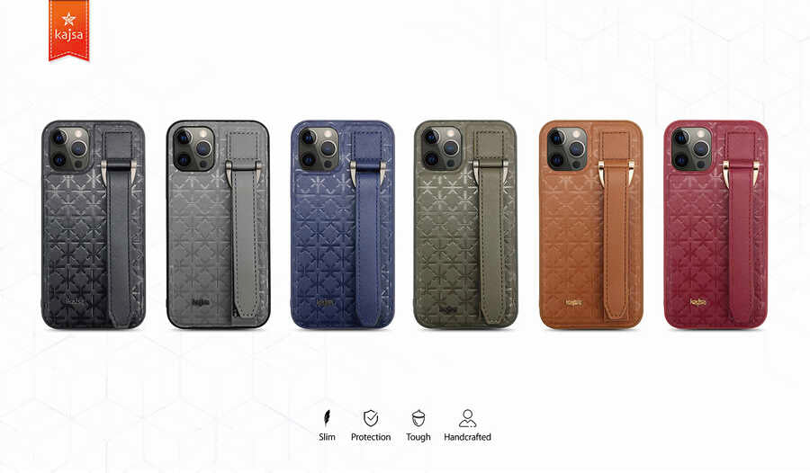 iPhone 12 Pro Max Kılıf Kajsa Neo Clasic Serisi Mono K Strap Kılıf Gri