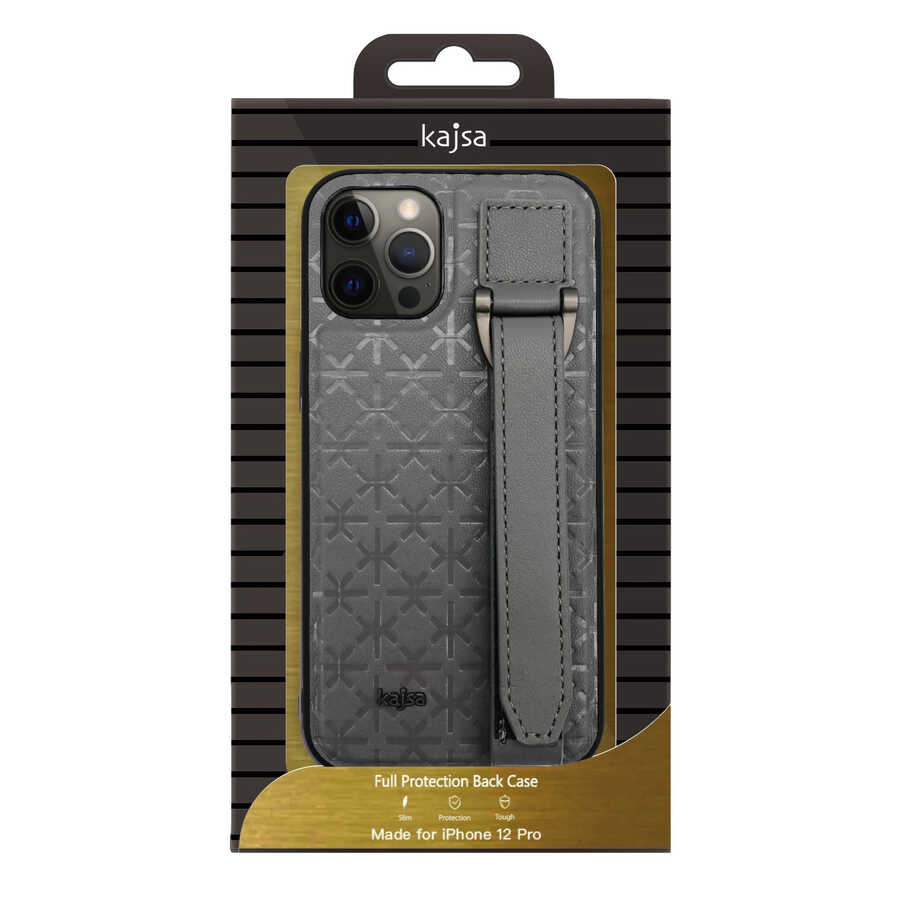 iPhone 12 Pro Max Kılıf Kajsa Neo Clasic Serisi Mono K Strap Kılıf Gri