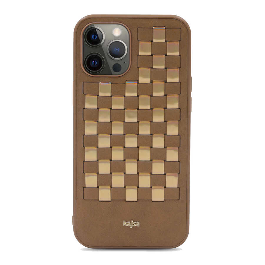 iPhone 12 Pro Max Kılıf Kajsa Preppie Serisi Spotlight Woven Kılıf Gri