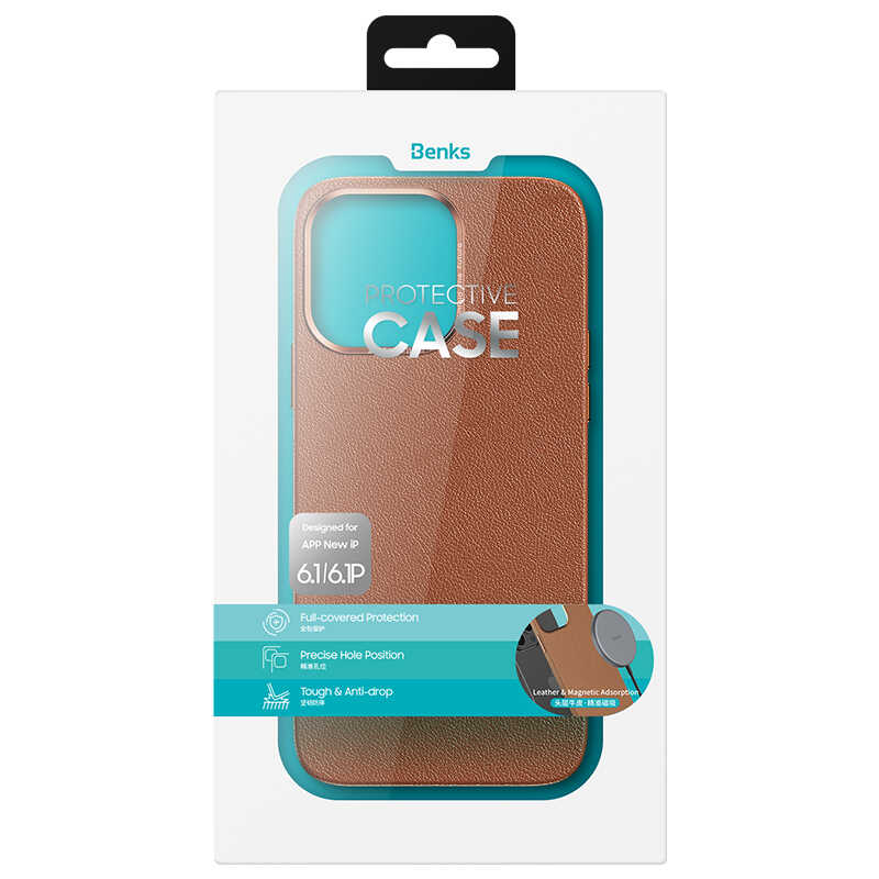 iPhone 13 Kılıf Benks Magnetic Hakiki Deri Kılıf Kahverengi