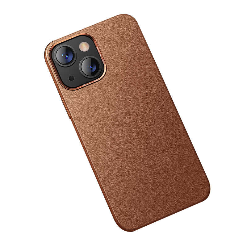 iPhone 13 Kılıf Benks Magnetic Hakiki Deri Kılıf Kahverengi