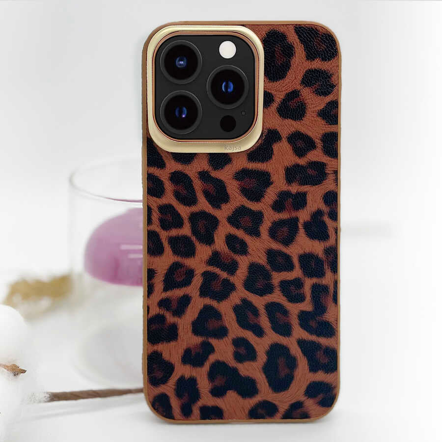 iPhone 13 Kılıf Kajsa Glamorous Serisi Leopard Combo Kılıf Sarı