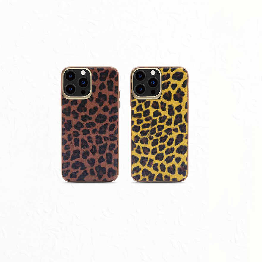 iPhone 13 Kılıf Kajsa Glamorous Serisi Leopard Combo Kılıf Sarı