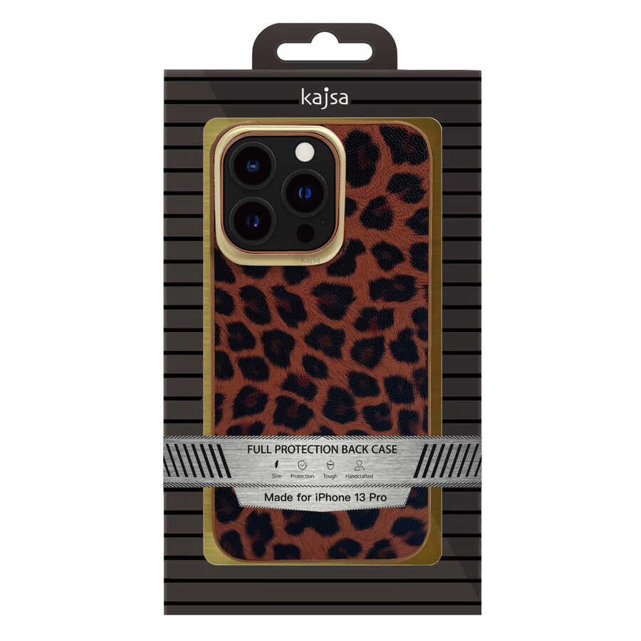 iPhone 13 Kılıf Kajsa Glamorous Serisi Leopard Combo Kılıf Sarı