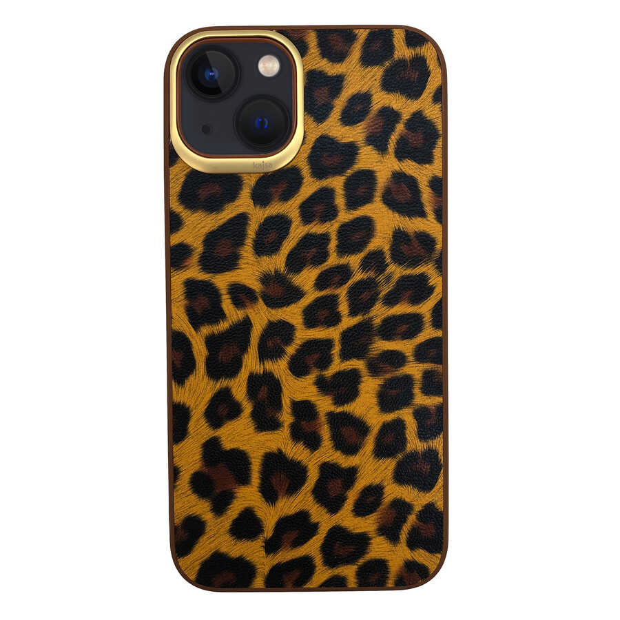 iPhone 13 Kılıf Kajsa Glamorous Serisi Leopard Combo Kılıf Sarı