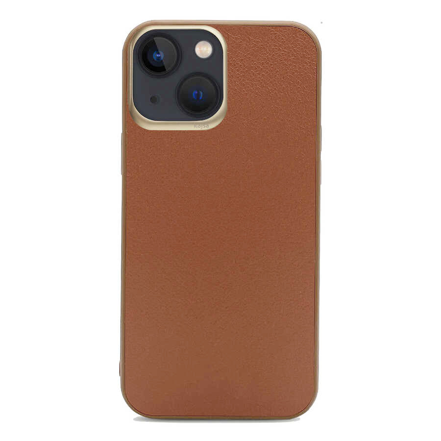 iPhone 13 Kılıf Kajsa Luxe Collection Hakiki Deri Kılıf Kahverengi