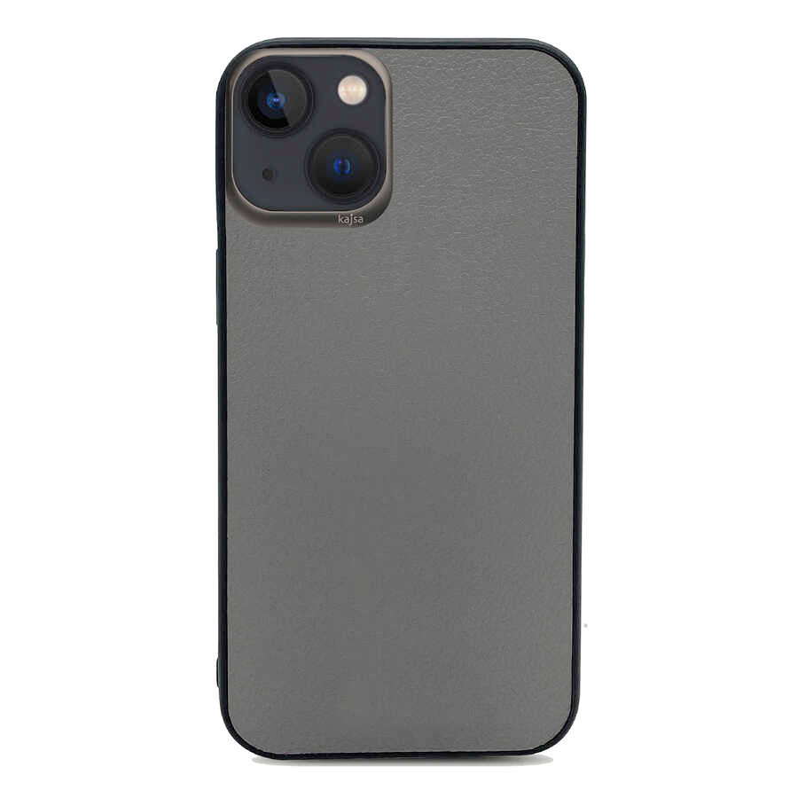 iPhone 13 Kılıf Kajsa Luxe Collection Hakiki Deri Kılıf Gri