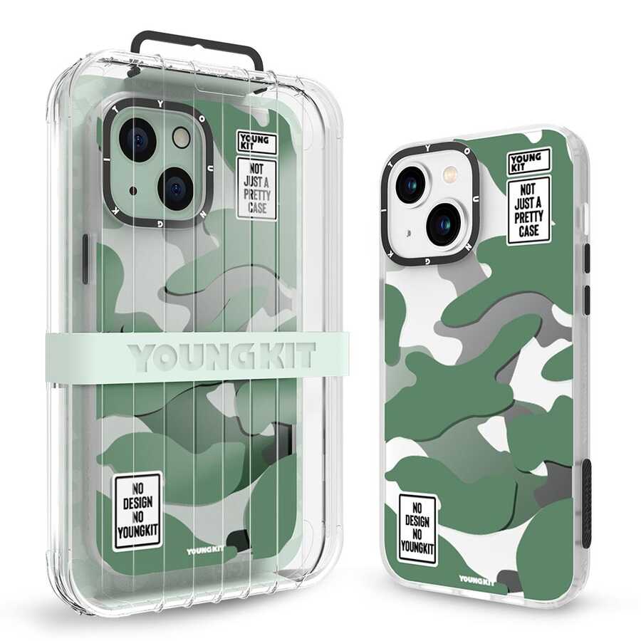 iPhone 13 Kılıf YoungKit Kamuflaj Serisi Kılıf Mavi