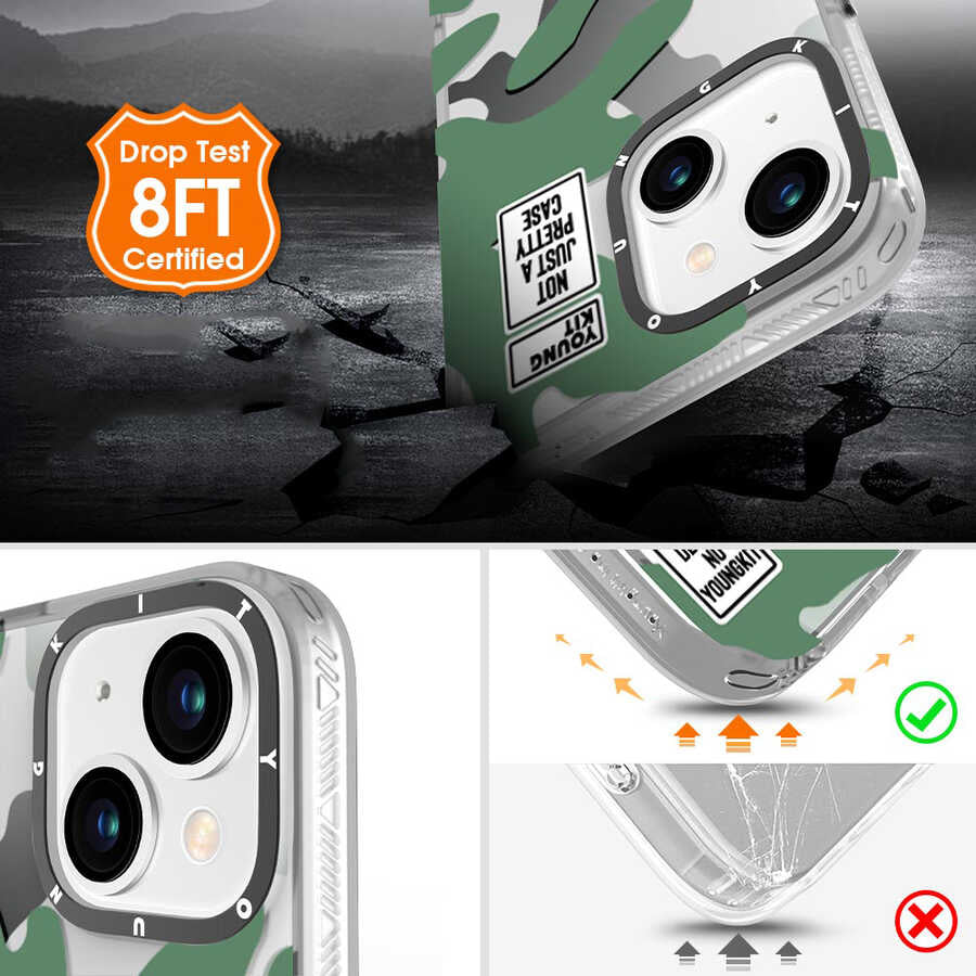 iPhone 13 Kılıf YoungKit Kamuflaj Serisi Kılıf Mavi