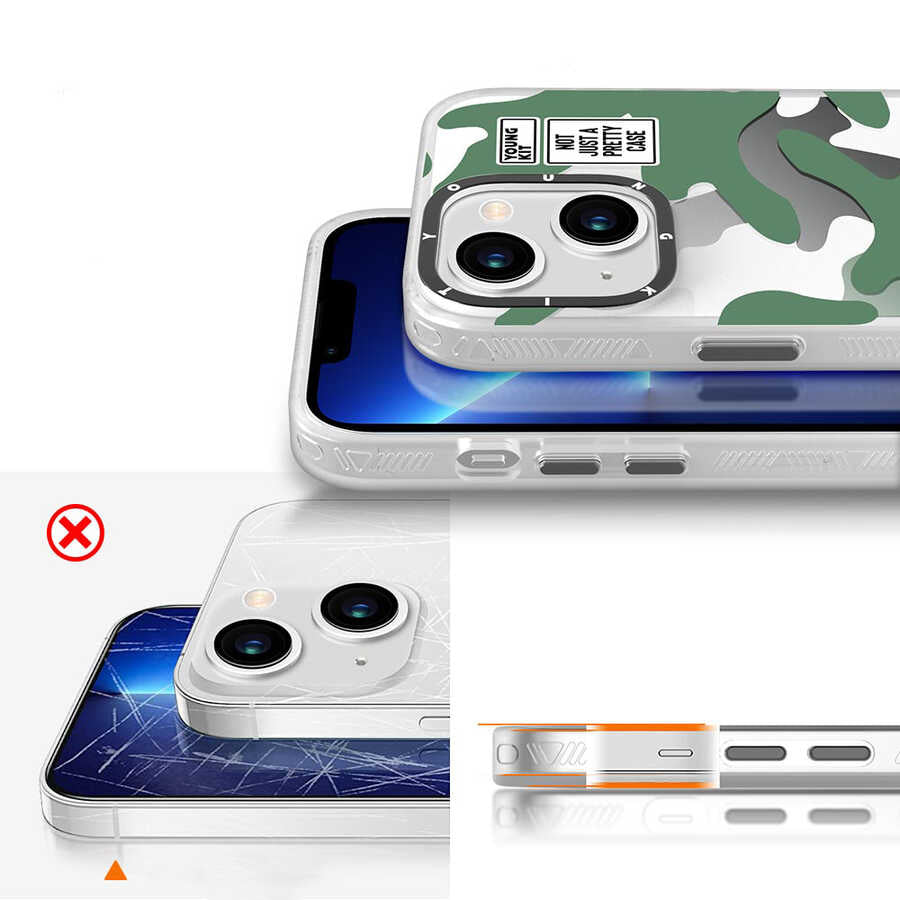 iPhone 13 Kılıf YoungKit Kamuflaj Serisi Kılıf Mavi