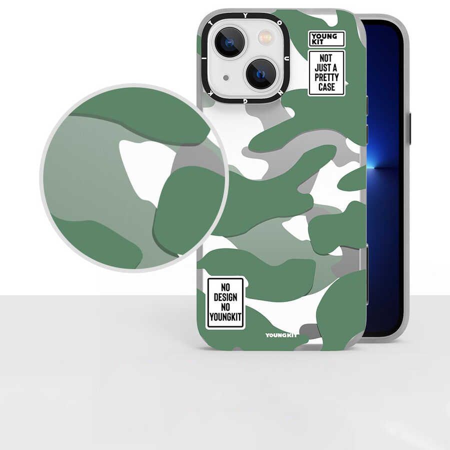 iPhone 13 Kılıf YoungKit Kamuflaj Serisi Kılıf Mavi