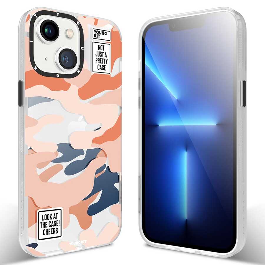 iPhone 13 Kılıf YoungKit Kamuflaj Serisi Kılıf Kırmızı