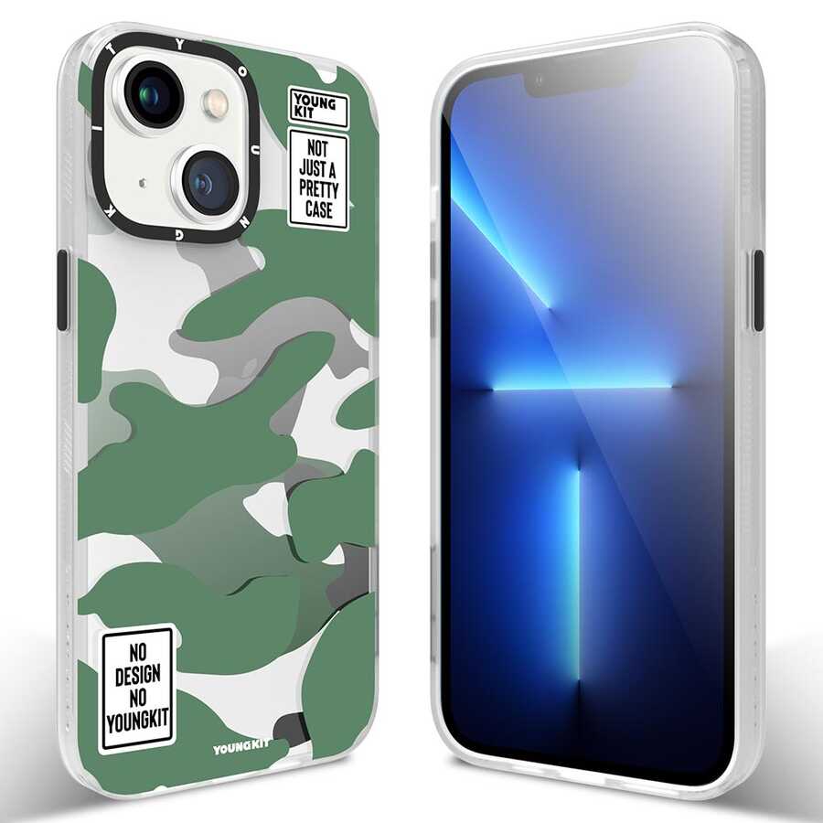 iPhone 13 Kılıf YoungKit Kamuflaj Serisi Kılıf Yeşil